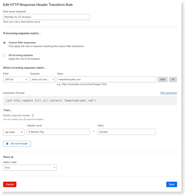 Cloudflare Transform Rule